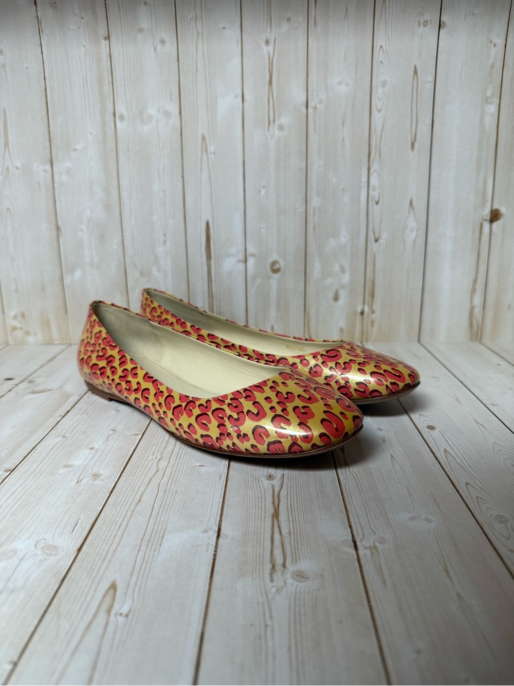 Louis Vuitton Leopard Print Patent Leather Ballet Flat Blanc Corail Sz 39 / 9